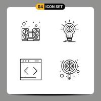 4 Universal Line Signs Symbols of computer content speaker idea system Editable Vector Design Elements