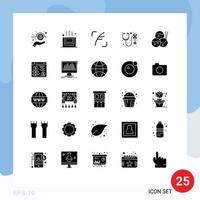 Group of 25 Modern Solid Glyphs Set for takoyaki food feather care stethoscope Editable Vector Design Elements