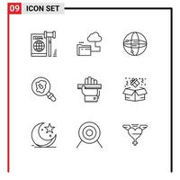 9 Thematic Vector Outlines and Editable Symbols of hand pollution file research globe Editable Vector Design Elements