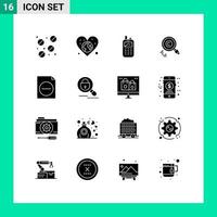 16 Thematic Vector Solid Glyphs and Editable Symbols of delete owner phone find content Editable Vector Design Elements