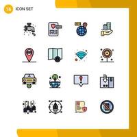 16 iconos creativos signos y símbolos modernos de ubicación mundo sostenible arquitectura moderna elementos de diseño de vectores creativos editables