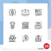 Universal Icon Symbols Group of 9 Modern Outlines of shop market mic medal achievement Editable Vector Design Elements