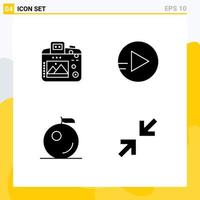 Pack of 4 creative Solid Glyphs of camera arrow hobby fruit Layer 1 Editable Vector Design Elements