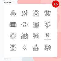 Group of 16 Outlines Signs and Symbols for tube shared sign people knowledge Editable Vector Design Elements