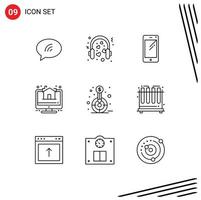 Pack of 9 Modern Outlines Signs and Symbols for Web Print Media such as real estate online wedding house huawei Editable Vector Design Elements