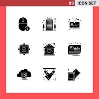 Set of 9 Commercial Solid Glyphs pack for building agreement destination card ok Editable Vector Design Elements