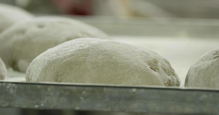 Proofing Baking Technique Dough Covered In Flour Resting And Rising On A Baking Tray In The Bakery Close up shot