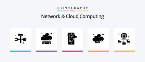 Network And Cloud Computing Glyph 5 Icon Pack Including connection. technology. cloud. image. cloud. Creative Icons Design vector