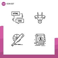 Modern Set of 4 Filledline Flat Colors and symbols such as coding skull flowchart animals basket Editable Vector Design Elements