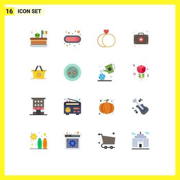 Set of 16 Modern UI Icons Symbols Signs for shopping add to cart marriage cart add Editable Pack of Creative Vector Design Elements