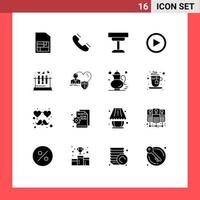 Group of 16 Modern Solid Glyphs Set for tube play decor interface table Editable Vector Design Elements