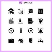 Pictogram Set of 16 Simple Solid Glyphs of skyscraper building elevator drainage construction Editable Vector Design Elements