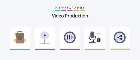 paquete de iconos planos de producción de video 5 que incluye compartir. canción. social. grabación. paso. diseño de iconos creativos vector