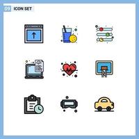 Pack of 9 creative Filledline Flat Colors of coding files configuration document slider Editable Vector Design Elements