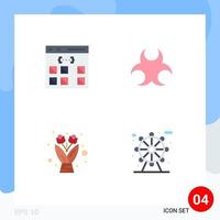 grupo de 4 iconos planos, signos y símbolos para el desarrollo de flores de aplicaciones, regalo de peligro, elementos de diseño vectorial editables vector