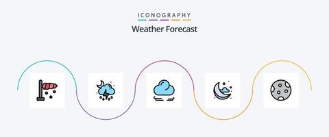 paquete de iconos de 5 planos llenos de líneas meteorológicas que incluye el tiempo. noche. nube. luna. clima vector