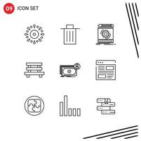 9 Creative Icons Modern Signs and Symbols of element bench garbage prototyping process Editable Vector Design Elements