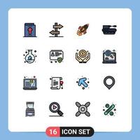 Universal Icon Symbols Group of 16 Modern Flat Color Filled Lines of energy panzer goal military cannon Editable Creative Vector Design Elements