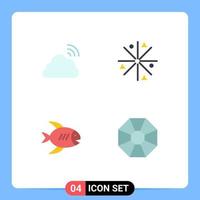 4 Flat Icon concept for Websites Mobile and Apps cloud beach spring fire fish Editable Vector Design Elements