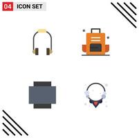 Set of 4 Commercial Flat Icons pack for headphone layout music bag diamond Editable Vector Design Elements