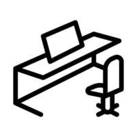 ilustración de contorno de vector de icono de computadora y silla de mesa de oficina