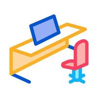 ilustración de contorno de vector de icono de computadora y silla de mesa de oficina