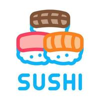 rollo de sushi con ilustración de contorno de vector de icono de carne de pescado