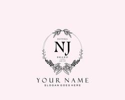 Initial NJ beauty monogram and elegant logo design, handwriting logo of initial signature, wedding, fashion, floral and botanical with creative template. vector