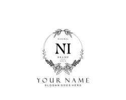 Initial NI beauty monogram and elegant logo design, handwriting logo of initial signature, wedding, fashion, floral and botanical with creative template. vector