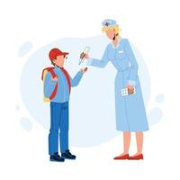 School Doctor Measuring Pupil Temperature Vector Illustration