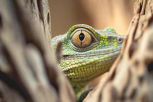 Close up of a reptile on a tree branch, set against a stunning HD natural background wallpaper
