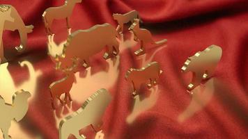 The animal wood plate on red silk background 3d rendering photo