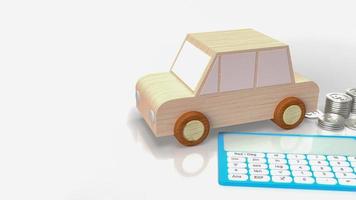 The toy wood car and blue calculator on white background  3d rendering photo