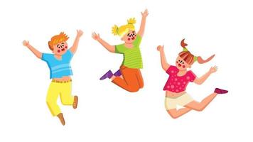 Smiling Kids Playing And Jumping Together Vector