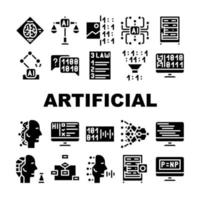 los iconos del sistema de inteligencia artificial establecen una ilustración aislada vector