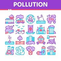 Pollution of Nature Vector Thin Line Icons Set