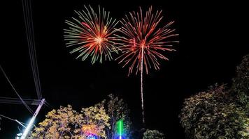 fireworks celebration at night in the temple photo