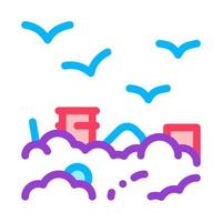 Building Smog And Birds Vector Thin Line Icon