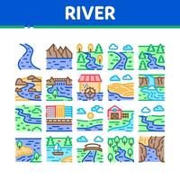 River Landscape Collection Icons Set Vector