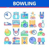 Bowling Game Tools Collection Icons Set Vector