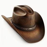 brown leather cowboy hat isolated on white background photo