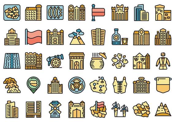 Poland icons set vector color outline