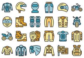 Biker clothes icons set vector color outline