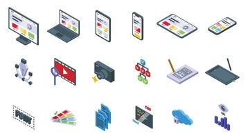 Responsive web design icons set isometric vector. Digital content vector
