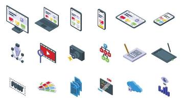 Responsive web design icons set isometric vector. Digital content vector