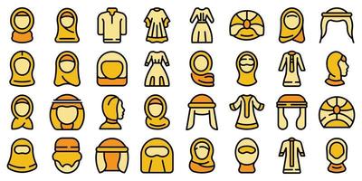 conjunto de iconos de moda musulmana contorno de color vectorial vector