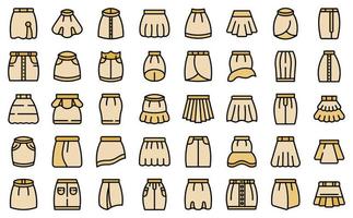 Skirt icons set vector color outline