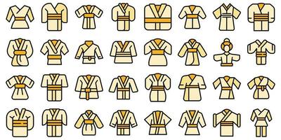 kimono, iconos, conjunto, vector, color, contorno vector