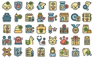 Pets vaccination icons set vector color outline