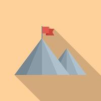 Rise flag on mountain icon flat vector. Top career vector